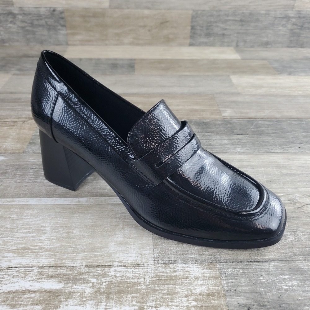 Journee Malleah Womens Pump Sz 8.5 M Black Leather Slip On Square Toe Block Heel
